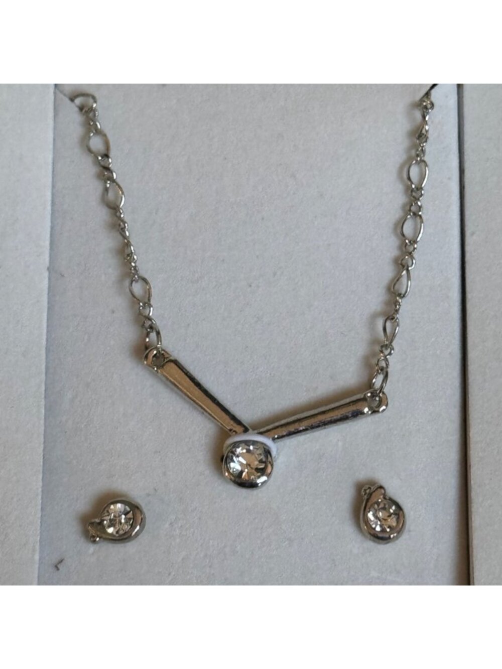 COTE D' AZUR Silver-Toned Set Watch Necklace Earrings Bracelet Clear Gemstones - Picture 4 of 9